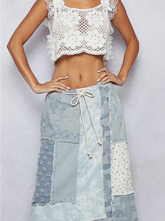 POL Dresses & Skirts - POL Denim Floral Print Patchwork Detail Maxi Skirt  Size S 17’ NWOT